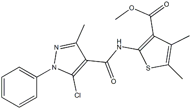 methyl 2-{[(5-chloro-3-methyl-1-phenyl-1H-pyrazol-4-yl)carbonyl]amino}-4,5-dimethyl-3-thiophenecarboxylate Struktur