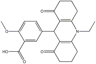 5-(10-ethyl-1,8-dioxo-1,2,3,4,5,6,7,8,9,10-decahydroacridin-9-yl)-2-methoxybenzoic acid Struktur