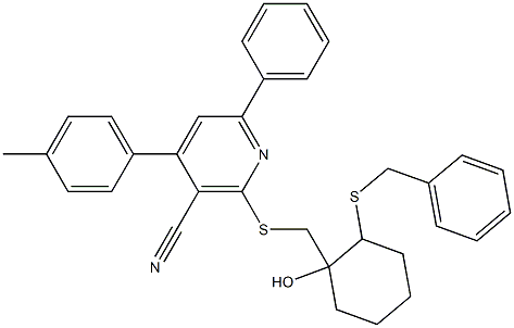 2-({[2-(benzylsulfanyl)-1-hydroxycyclohexyl]methyl}sulfanyl)-4-(4-methylphenyl)-6-phenylnicotinonitrile Struktur