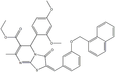 ethyl 5-(2,4-dimethoxyphenyl)-7-methyl-2-[3-(1-naphthylmethoxy)benzylidene]-3-oxo-2,3-dihydro-5H-[1,3]thiazolo[3,2-a]pyrimidine-6-carboxylate Struktur