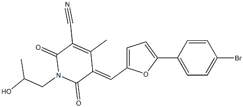 5-{[5-(4-bromophenyl)-2-furyl]methylene}-1-(2-hydroxypropyl)-4-methyl-2,6-dioxo-1,2,5,6-tetrahydro-3-pyridinecarbonitrile Struktur