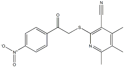 2-[(2-{4-nitrophenyl}-2-oxoethyl)sulfanyl]-4,5,6-trimethylnicotinonitrile Struktur