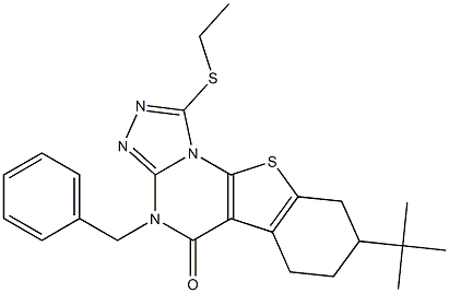 4-benzyl-8-tert-butyl-1-(ethylsulfanyl)-6,7,8,9-tetrahydro[1]benzothieno[3,2-e][1,2,4]triazolo[4,3-a]pyrimidin-5(4H)-one Struktur