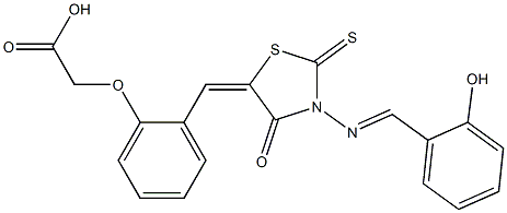 [2-({3-[(2-hydroxybenzylidene)amino]-4-oxo-2-thioxo-1,3-thiazolidin-5-ylidene}methyl)phenoxy]acetic acid Struktur