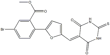 methyl 5-bromo-2-{5-[(4,6-dioxo-2-thioxotetrahydro-5(2H)-pyrimidinylidene)methyl]-2-furyl}benzoate Struktur