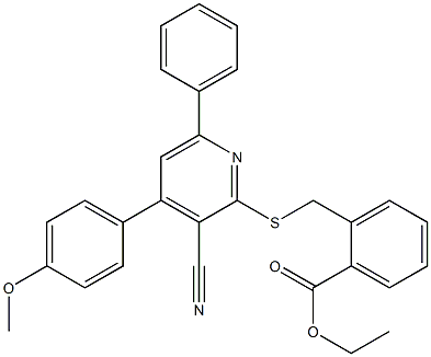 ethyl 2-({[3-cyano-4-(4-methoxyphenyl)-6-phenyl-2-pyridinyl]sulfanyl}methyl)benzoate Struktur