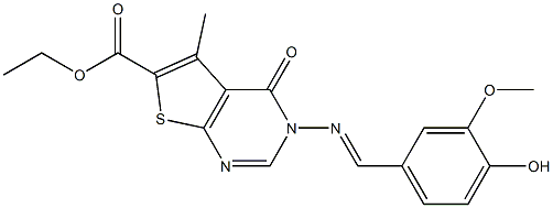 ethyl 3-[(4-hydroxy-3-methoxybenzylidene)amino]-5-methyl-4-oxo-3,4-dihydrothieno[2,3-d]pyrimidine-6-carboxylate Struktur