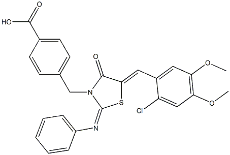 4-{[5-(2-chloro-4,5-dimethoxybenzylidene)-4-oxo-2-(phenylimino)-1,3-thiazolidin-3-yl]methyl}benzoic acid Struktur