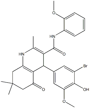 4-(3-bromo-4-hydroxy-5-methoxyphenyl)-N-(2-methoxyphenyl)-2,7,7-trimethyl-5-oxo-1,4,5,6,7,8-hexahydro-3-quinolinecarboxamide Struktur