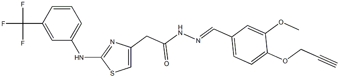 N'-[3-methoxy-4-(2-propynyloxy)benzylidene]-2-{2-[3-(trifluoromethyl)anilino]-1,3-thiazol-4-yl}acetohydrazide Struktur