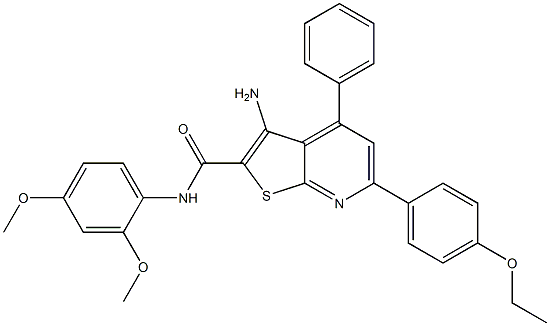 3-amino-N-(2,4-dimethoxyphenyl)-6-(4-ethoxyphenyl)-4-phenylthieno[2,3-b]pyridine-2-carboxamide Struktur