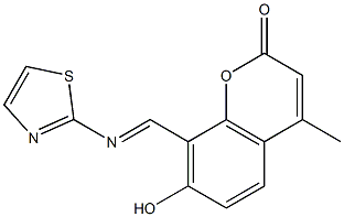 7-hydroxy-4-methyl-8-[(1,3-thiazol-2-ylimino)methyl]-2H-chromen-2-one Struktur