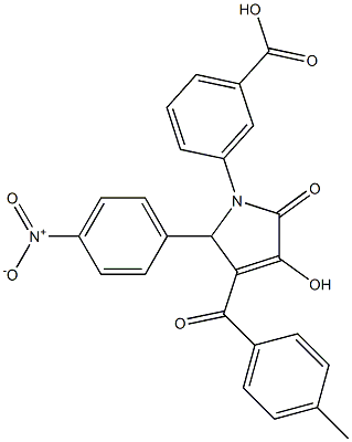 3-{3-hydroxy-5-{4-nitrophenyl}-4-[(4-methylphenyl)carbonyl]-2-oxo-2,5-dihydro-1H-pyrrol-1-yl}benzoic acid Struktur