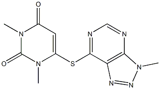 1,3-dimethyl-6-[(3-methyl-3H-[1,2,3]triazolo[4,5-d]pyrimidin-7-yl)sulfanyl]-2,4(1H,3H)-pyrimidinedione Struktur