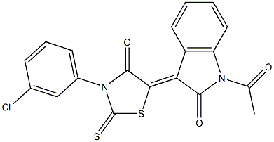 1-acetyl-3-[3-(3-chlorophenyl)-4-oxo-2-thioxo-1,3-thiazolidin-5-ylidene]-1,3-dihydro-2H-indol-2-one Struktur