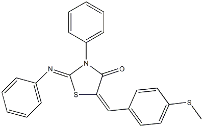 5-[4-(methylsulfanyl)benzylidene]-3-phenyl-2-(phenylimino)-1,3-thiazolidin-4-one Struktur