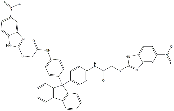 2-({5-nitro-1H-benzimidazol-2-yl}sulfanyl)-N-{4-[9-(4-{[({5-nitro-1H-benzimidazol-2-yl}sulfanyl)acetyl]amino}phenyl)-9H-fluoren-9-yl]phenyl}acetamide Struktur