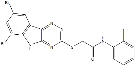 2-[(6,8-dibromo-5H-[1,2,4]triazino[5,6-b]indol-3-yl)sulfanyl]-N-(2-methylphenyl)acetamide Struktur