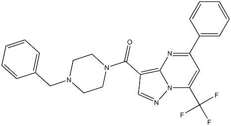 3-[(4-benzyl-1-piperazinyl)carbonyl]-5-phenyl-7-(trifluoromethyl)pyrazolo[1,5-a]pyrimidine Struktur