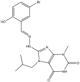 5-bromo-2-hydroxybenzaldehyde [3-methyl-7-(2-methylpropyl)-2,6-dioxo-2,3,6,7-tetrahydro-1H-purin-8-yl]hydrazone Struktur