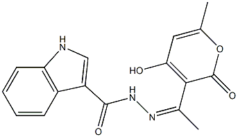 N'-[1-(4-hydroxy-6-methyl-2-oxo-2H-pyran-3-yl)ethylidene]-1H-indole-3-carbohydrazide Struktur