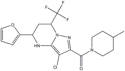 3-chloro-5-(2-furyl)-2-[(4-methyl-1-piperidinyl)carbonyl]-7-(trifluoromethyl)-4,5,6,7-tetrahydropyrazolo[1,5-a]pyrimidine Struktur