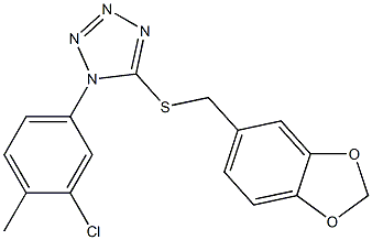 5-[(1,3-benzodioxol-5-ylmethyl)sulfanyl]-1-(3-chloro-4-methylphenyl)-1H-tetraazole Struktur