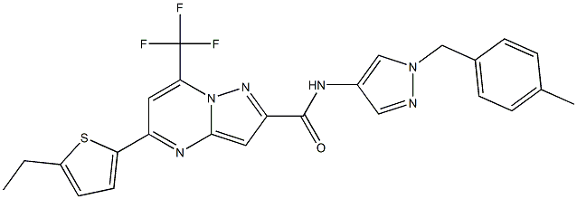 5-(5-ethyl-2-thienyl)-N-[1-(4-methylbenzyl)-1H-pyrazol-4-yl]-7-(trifluoromethyl)pyrazolo[1,5-a]pyrimidine-2-carboxamide Struktur