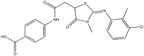 4-[({2-[(3-chloro-2-methylphenyl)imino]-3-methyl-4-oxo-1,3-thiazolidin-5-yl}acetyl)amino]benzoic acid Struktur