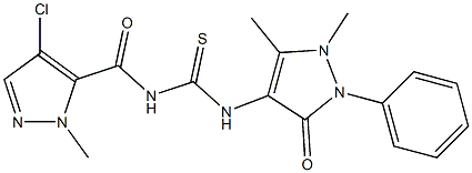 N-[(4-chloro-1-methyl-1H-pyrazol-5-yl)carbonyl]-N'-(1,5-dimethyl-3-oxo-2-phenyl-2,3-dihydro-1H-pyrazol-4-yl)thiourea Struktur