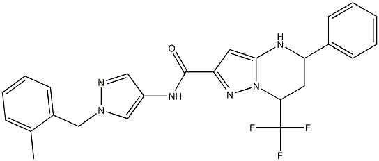 N-[1-(2-methylbenzyl)-1H-pyrazol-4-yl]-5-phenyl-7-(trifluoromethyl)-4,5,6,7-tetrahydropyrazolo[1,5-a]pyrimidine-2-carboxamide Struktur