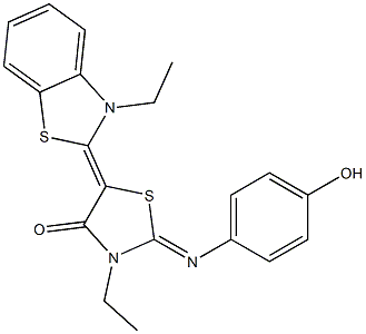 3-ethyl-5-(3-ethyl-1,3-benzothiazol-2(3H)-ylidene)-2-[(4-hydroxyphenyl)imino]-1,3-thiazolidin-4-one Struktur