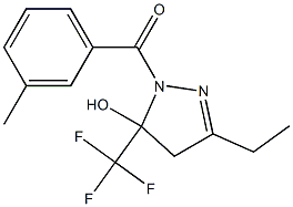 3-ethyl-1-(3-methylbenzoyl)-5-(trifluoromethyl)-4,5-dihydro-1H-pyrazol-5-ol Struktur