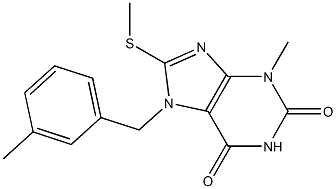 3-methyl-7-(3-methylbenzyl)-8-(methylsulfanyl)-3,7-dihydro-1H-purine-2,6-dione Struktur