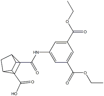 3-{[3,5-bis(ethoxycarbonyl)anilino]carbonyl}bicyclo[2.2.1]heptane-2-carboxylic acid Struktur