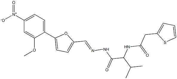 N-[1-({2-[(5-{4-nitro-2-methoxyphenyl}-2-furyl)methylene]hydrazino}carbonyl)-2-methylpropyl]-2-thien-2-ylacetamide Struktur