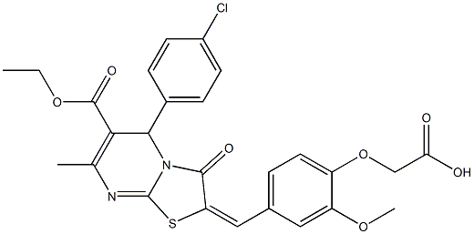 {4-[(5-(4-chlorophenyl)-6-(ethoxycarbonyl)-7-methyl-3-oxo-5H-[1,3]thiazolo[3,2-a]pyrimidin-2(3H)-ylidene)methyl]-2-methoxyphenoxy}acetic acid Struktur