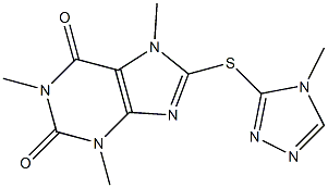 1,3,7-trimethyl-8-[(4-methyl-4H-1,2,4-triazol-3-yl)sulfanyl]-3,7-dihydro-1H-purine-2,6-dione Struktur