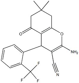 2-amino-7,7-dimethyl-5-oxo-4-[2-(trifluoromethyl)phenyl]-5,6,7,8-tetrahydro-4H-chromene-3-carbonitrile Struktur