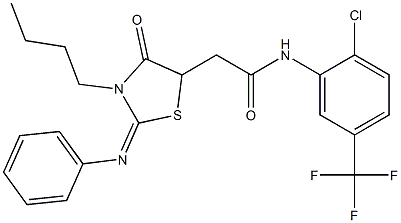 2-[3-butyl-4-oxo-2-(phenylimino)-1,3-thiazolidin-5-yl]-N-[2-chloro-5-(trifluoromethyl)phenyl]acetamide Struktur