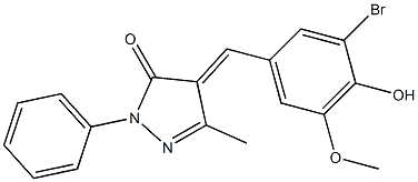 4-(3-bromo-4-hydroxy-5-methoxybenzylidene)-5-methyl-2-phenyl-2,4-dihydro-3H-pyrazol-3-one Struktur