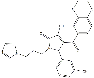 4-(2,3-dihydro-1,4-benzodioxin-6-ylcarbonyl)-3-hydroxy-5-(3-hydroxyphenyl)-1-[3-(1H-imidazol-1-yl)propyl]-1,5-dihydro-2H-pyrrol-2-one Struktur