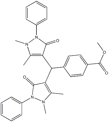 methyl 4-[bis(1,5-dimethyl-3-oxo-2-phenyl-2,3-dihydro-1H-pyrazol-4-yl)methyl]benzoate Struktur