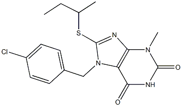 7-[(4-chlorophenyl)methyl]-3-methyl-8-[(1-methylpropyl)sulfanyl]-3,7-dihydro-1H-purine-2,6-dione Struktur