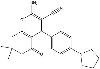 2-amino-7,7-dimethyl-5-oxo-4-(4-pyrrolidin-1-ylphenyl)-5,6,7,8-tetrahydro-4H-chromene-3-carbonitrile Struktur