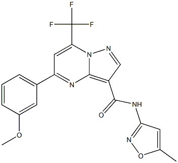 N-(5-methylisoxazol-3-yl)-5-[3-(methyloxy)phenyl]-7-(trifluoromethyl)pyrazolo[1,5-a]pyrimidine-3-carboxamide Struktur