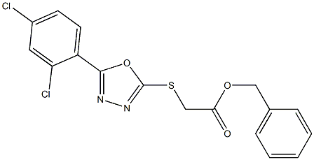 phenylmethyl {[5-(2,4-dichlorophenyl)-1,3,4-oxadiazol-2-yl]sulfanyl}acetate Struktur