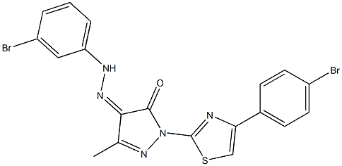 1-[4-(4-bromophenyl)-1,3-thiazol-2-yl]-3-methyl-1H-pyrazole-4,5-dione 4-[N-(3-bromophenyl)hydrazone] Struktur