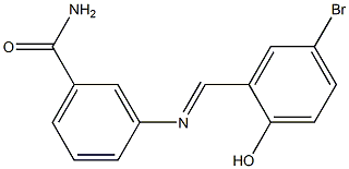 3-{[(E)-(5-bromo-2-hydroxyphenyl)methylidene]amino}benzamide Struktur