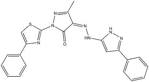 3-methyl-1-(4-phenyl-1,3-thiazol-2-yl)-1H-pyrazole-4,5-dione 4-[N-(3-phenyl-1H-pyrazol-5-yl)hydrazone] Struktur